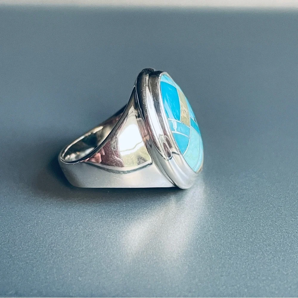 🎉Sold🎉 Carolyn Pollack Relios Turquoise Stone Mosaic Sterling Silver Ring - Picture 10 of 10
